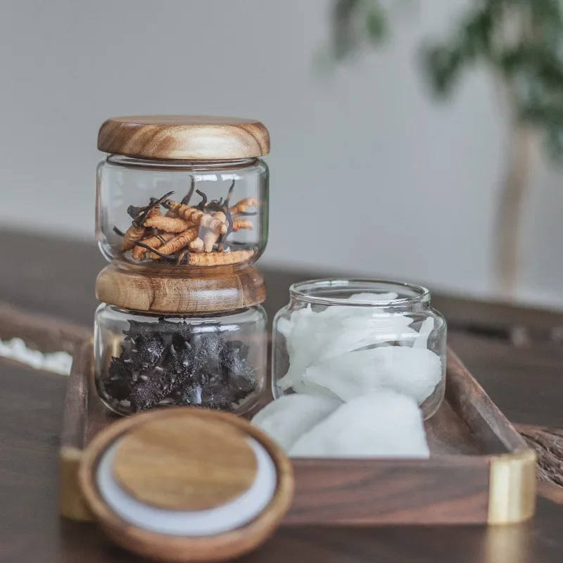 Eco Friendly Cute 300ml 400ml Acacia Wood Lid Clear Glass Storage Jars Dry Food Snack Candy Sugar Spice Bean Jar 1 Piece