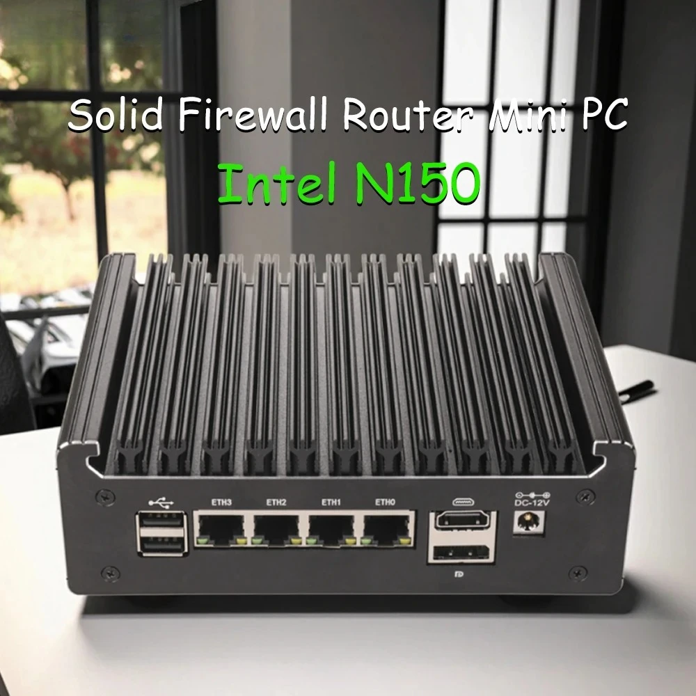 Mini PC senza ventola Intel N150 (4x 2,5G LAN i226-V) - Router firewall a bassa potenza Supporto mini server silenzioso pfSense/Proxmox/ESXi