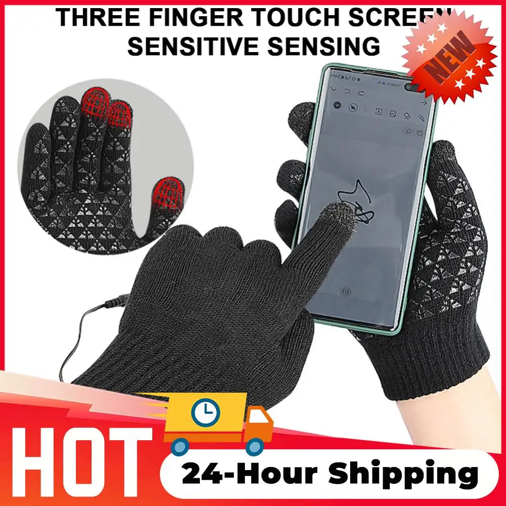 

Зимние перчатки с подогревом, USB-перчатки с электрическим подогревом, вязаные перчатки с подогревом, перчатки с сенсорным экраном и полным пальцем, термовязаные варежки