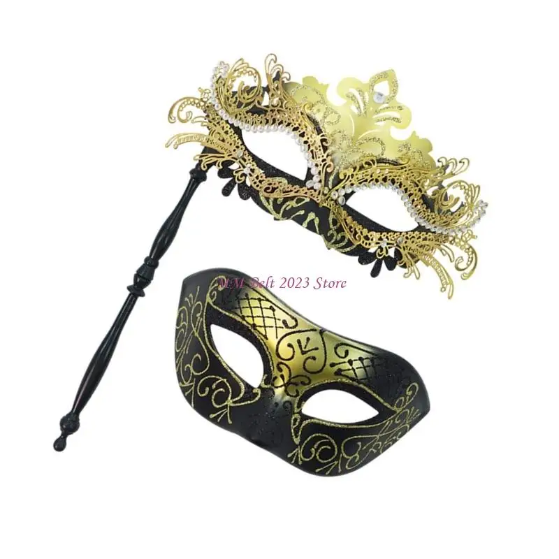 49ME Elegant Detachable Half Face Mask Set With Metal And Rhinestones Decoration For Costume Parties And Halloween