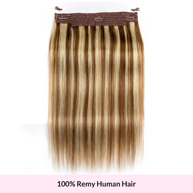 Clip In Hair Extensions Menselijk Haar Bruine Blonde Rechte Clip In Een Stuk Remy Human Hair Extensions Met Verstelbare Visdraad