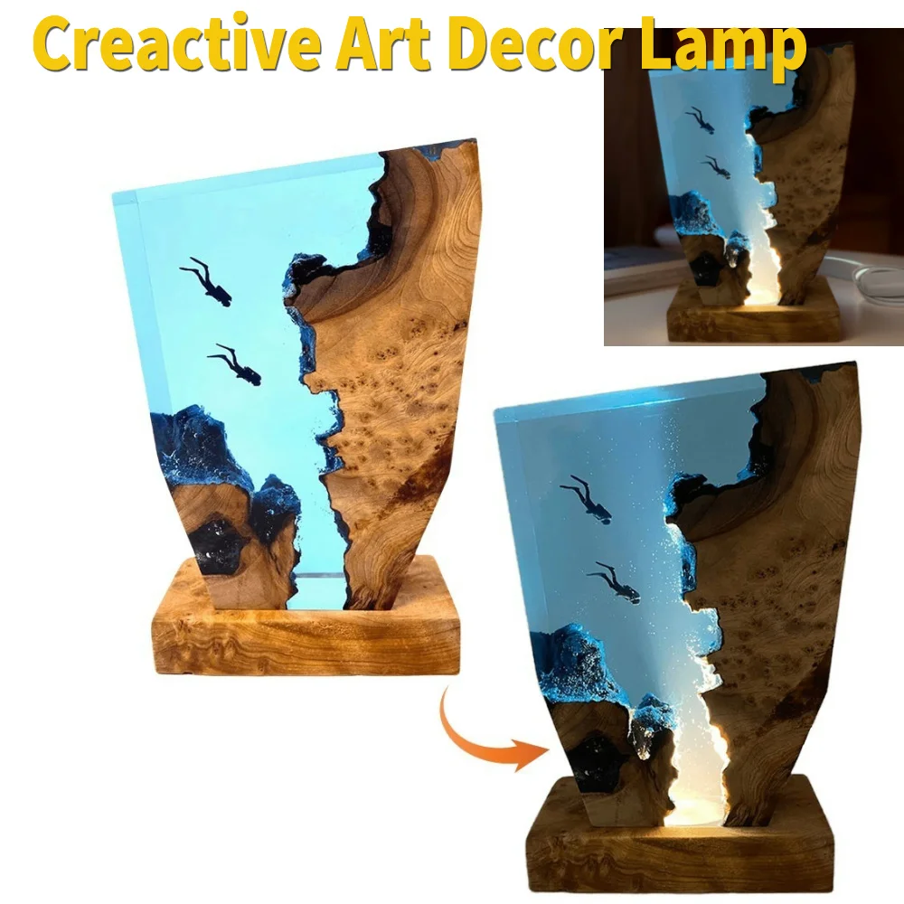 クリエイティブな芸術装飾ランプ、ダイビング洞窟探検テーマ、常夜灯、海底探検、樹脂テーブルライト、家の装飾