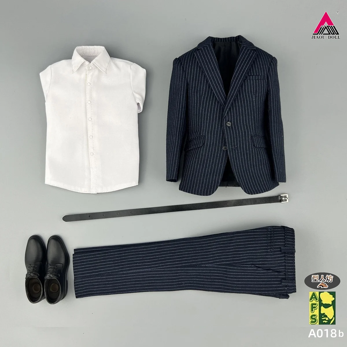 AFS A018 1/6, traje informal para hombre, ropa negra/rayada, conjunto de zapatos de cuero, modelo apto para cuerpo de figura de acción de soldado MB002 BD001 de 12 pulgadas