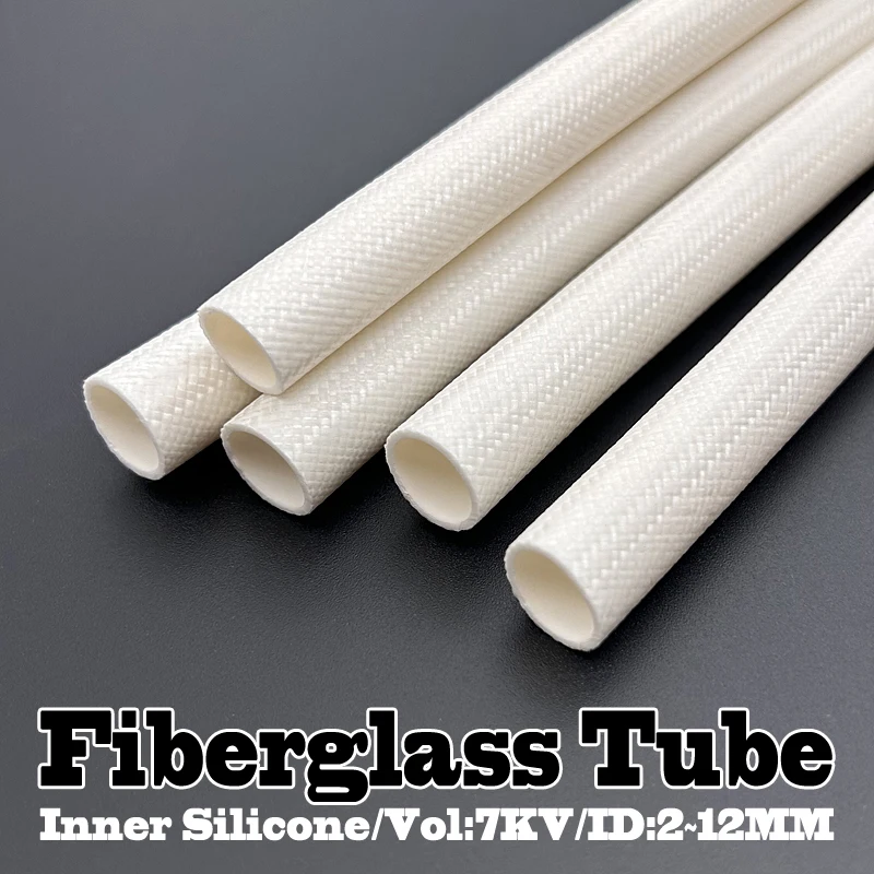 7KV Fiberglass Sleeve ID2~12mm Inner Silicone Rubber High Temperature Resistance Outer Fiber Flame Retardant Fireproof Tube Pipe