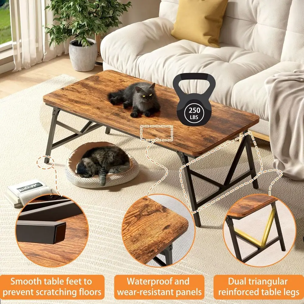 طاولة قهوة محمولة قابلة للطي، مكتب أرضي منخفض الجلوس، 39.4 × 19.7 × 15.8، مناسبة لغرفة المعيشة والمنزل والقافلة والخارجية