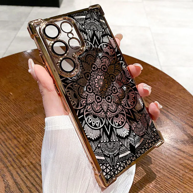 For Samsung Galaxy S25 S24 S23 S22 Ultra Plus S20 FE A56 A55 A53 A52S A54 A33 A34 A32 A73 5G Black Lace Pattern Clear Phone Case view 4