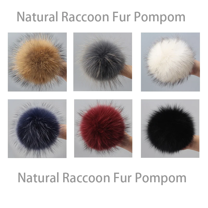 CNTANG 100% Natural Raccoon Fur Pompom For Hats Real Fox Fur Pom Pom Beanies Fur Pompon With Buckle Caps Scarf Accessories DIY