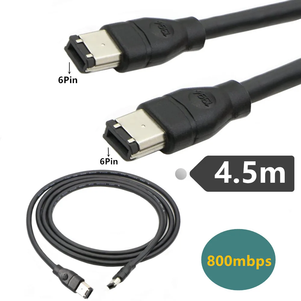Firewire 400 IEEE 1394 6Pin to 6Pin Male to Male Data Cable 800Mbps 1.8 Meter/6ft. for Capture Card, DV Camera, Printer, Scanner