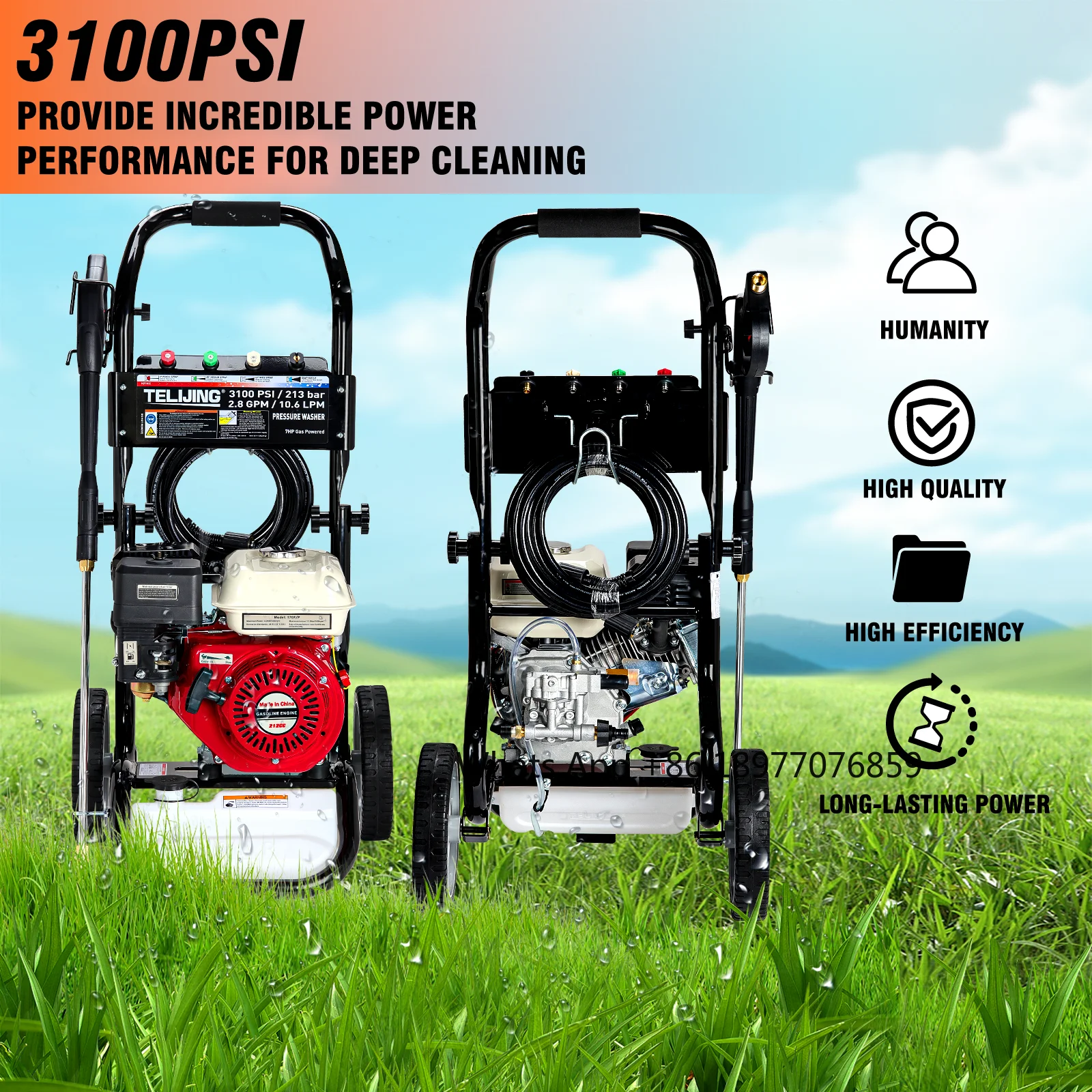 3100PSI/213BAR Economic Gasoline Power High Pressure Washer OHV 7HP 208CC Adjustable Water Column Angle For Multiple Scenarios