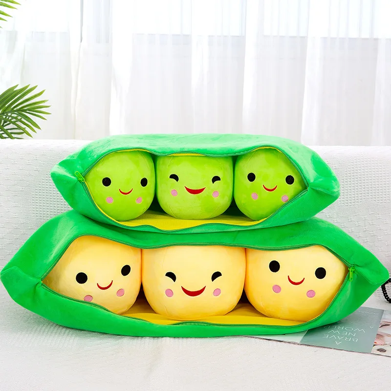 New 25Cm Cute Plush Pea Pod Pea Shape Plush Plant Kawaii 3 Beans with Cloth Box Creative Plush Toy 2 Color Pillows Children gift