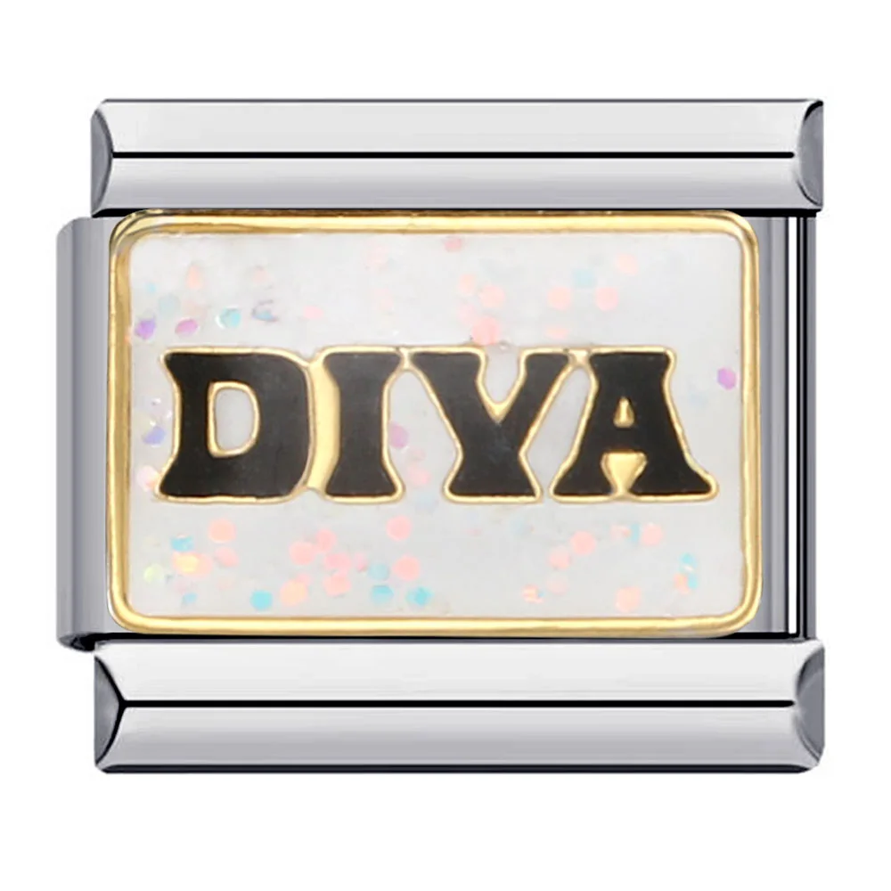 GEMOSA Y2k Women Sister SIS Beauty Queen Diva Colorful Glaze Charm Links Fit 9mm Bracelet Stainless Steel Making DIY Jewelry