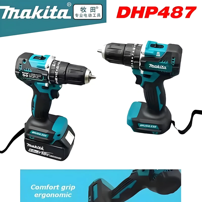 

Makita Brushless impact screwdriver DHP487 Drill 40N.m Electric Screwdriver Two Gear Speed Wireless Power Driver Battery Tools
