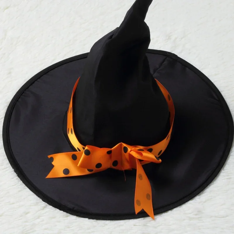 Kurzes Orange-Schwarzes Hexen-Halloween-Kostüm für Mädchen, Komplettset mit Tüllkleid, Hut und Kürbistasche, Kinder-Party-Cosplay – Detail 7