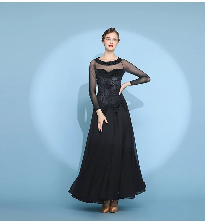 2023 New Arrival Waltz Dancing Skirt Standard Ballroom Dance Dresses Black Sexy Grace Ballroom Competition Dance Dress