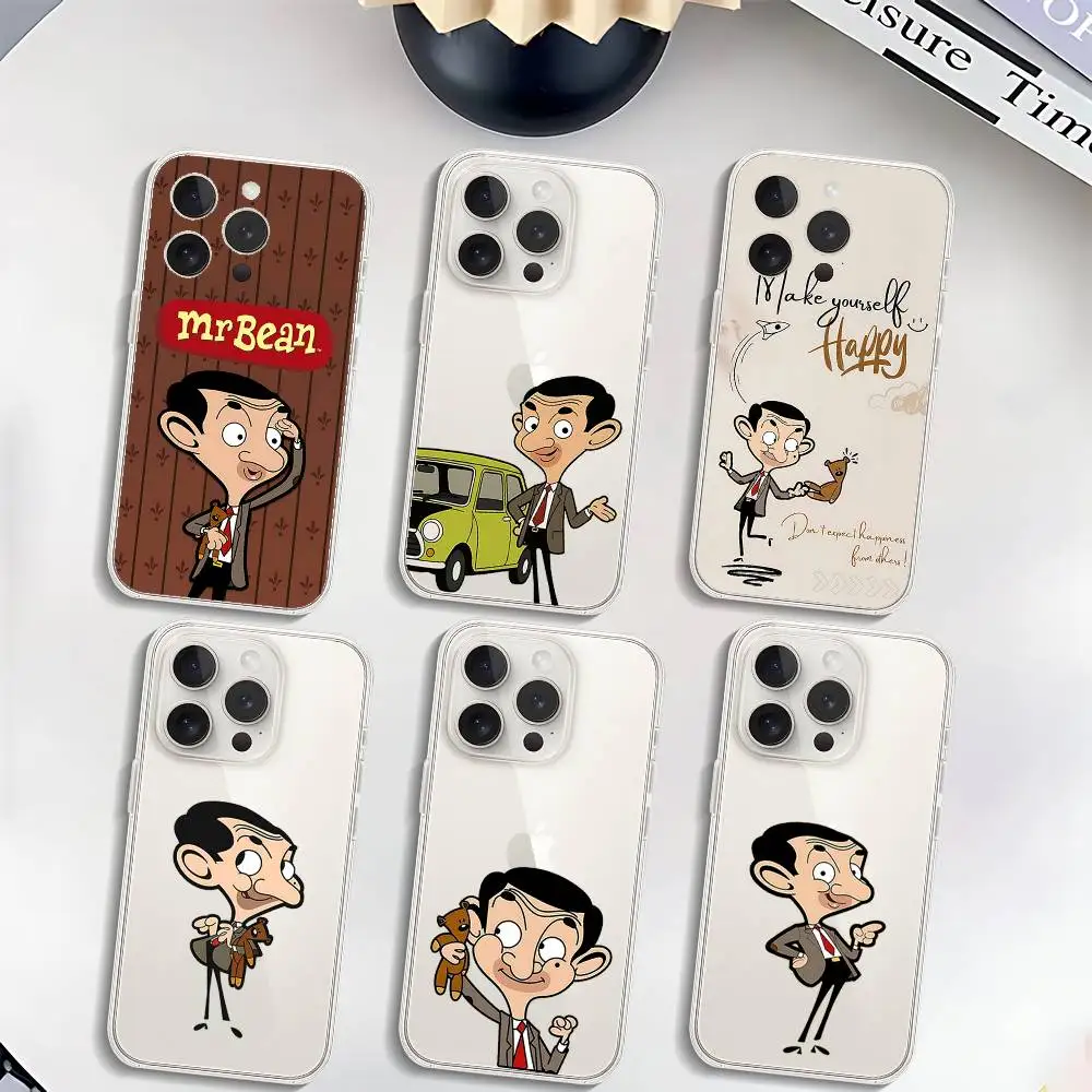 Niedliche Anime-Mr-BeanS Handyhülle Luxuriöse Weiche Transparente Hülle für iPhone 17 16 15 14 13 12 11 Pro Max Mini Stoßfänger-Schutzhülle