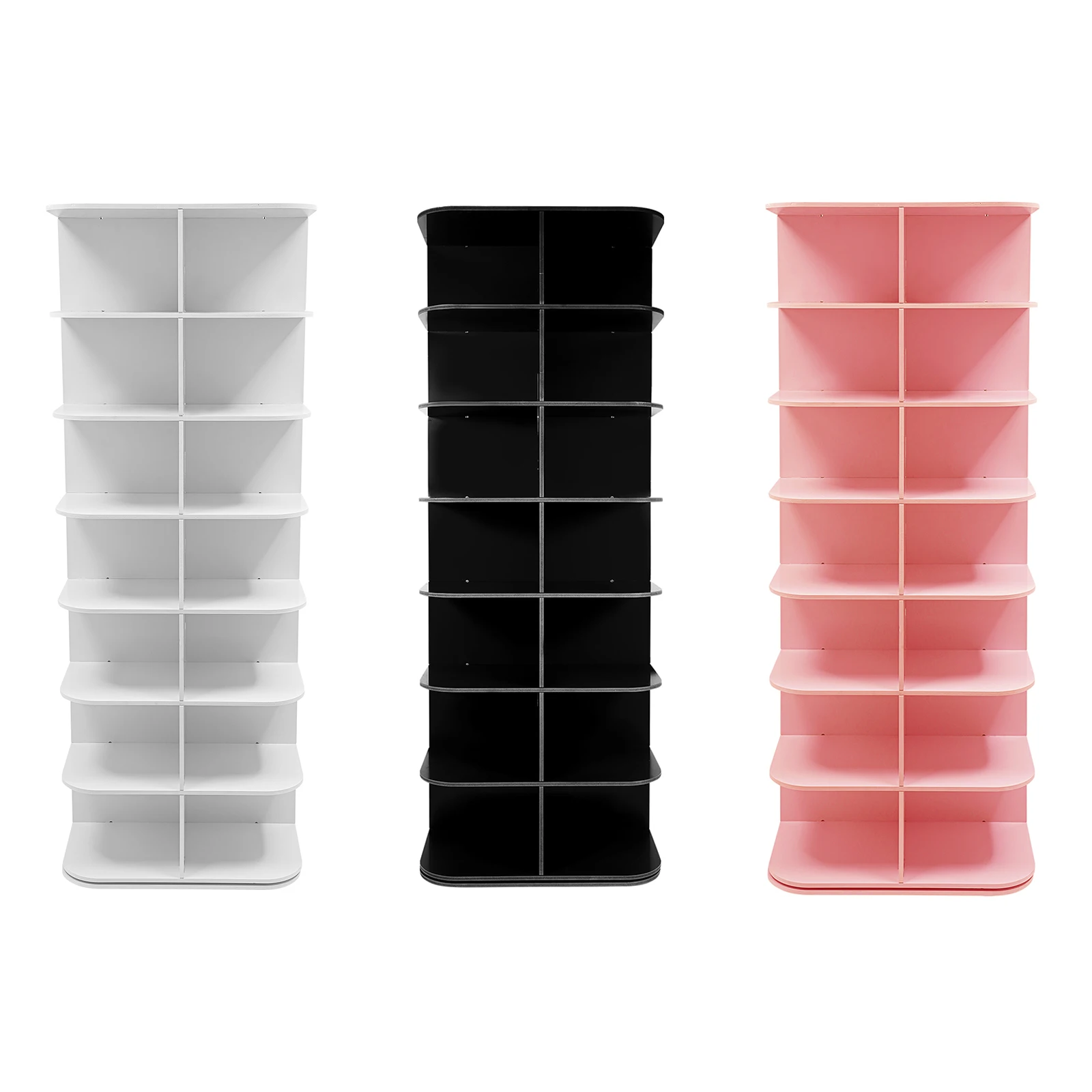 7 Tiers Rotating Shoe Rack Tower Square Storage Organizer Spinning Holder White/Pink/Black