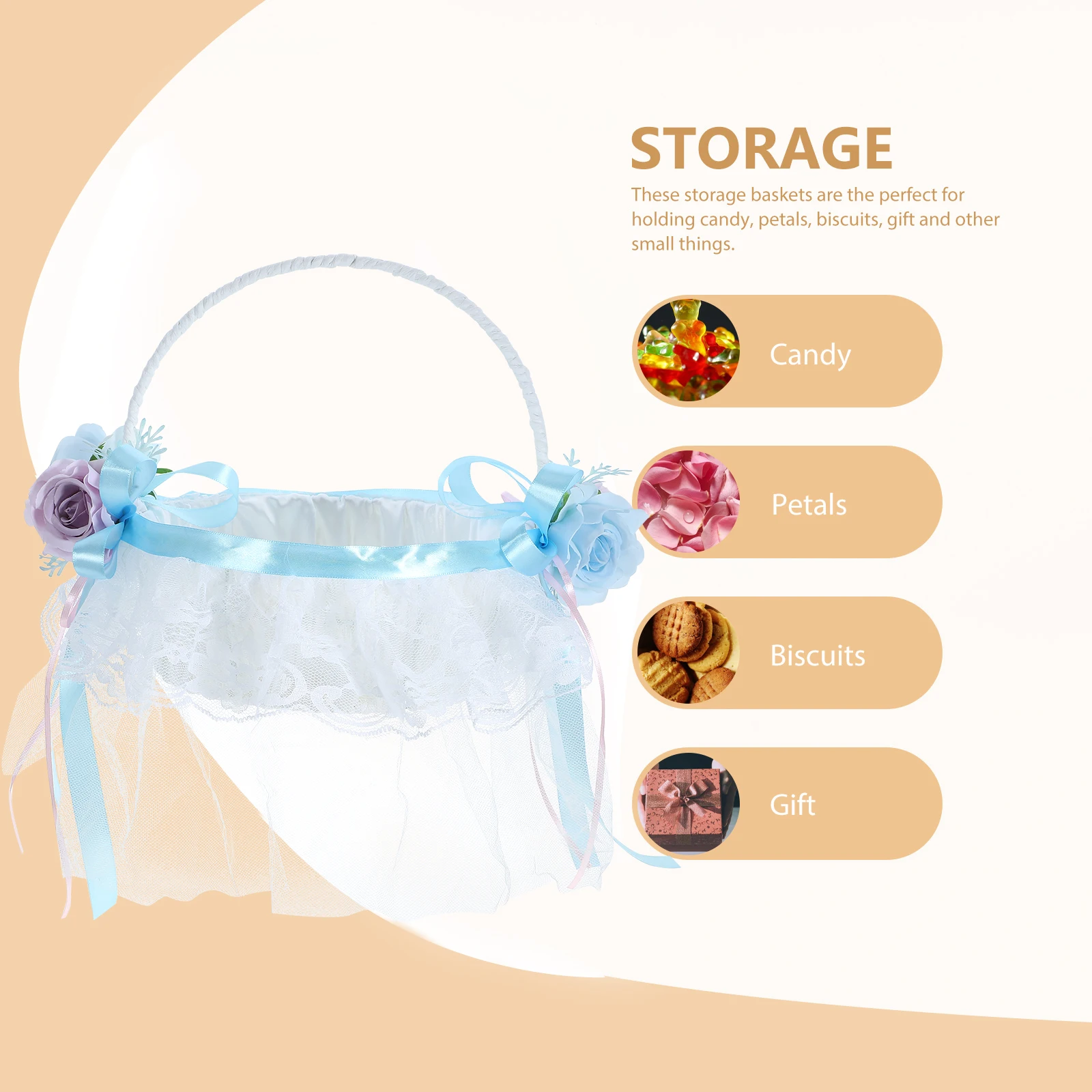 

Wedding Flower Basket Decorations Bride Bridal Shower Girl H held Portable Scatter Petals Lace Lightweight Practical Indoor