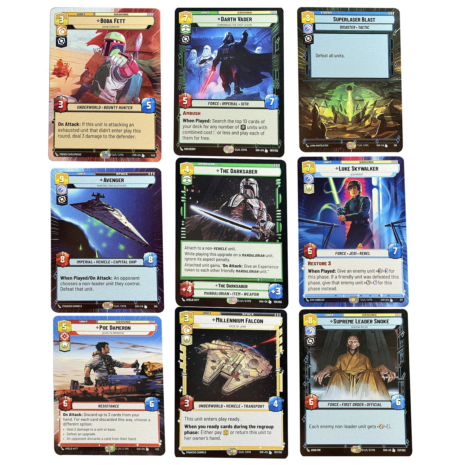 Regular Star Wars Custom Proxy Cards Aggression Boba Fett Cunning Krayt Dragon Luke Skywalker Poe Dameron Vigilance Engliah