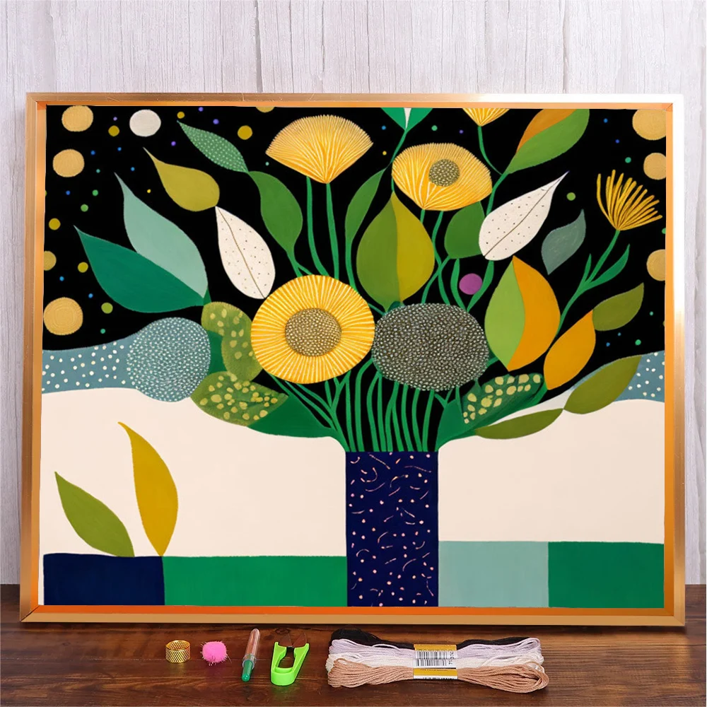 

Abstract Lemon Tree Embroidery Cross Stitch Patterns Kits Printed Canvas 11CT 14CT Embroidery Paintings Needlework Cross-Stitch