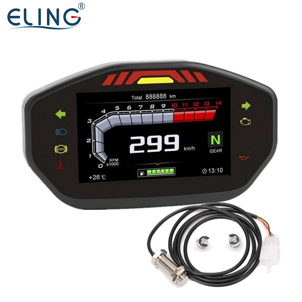 ELING Digital Speedometer 14000RPM 6 Gear 299km/h Motorcycle Odometer for 2 4 Cylinders with Black