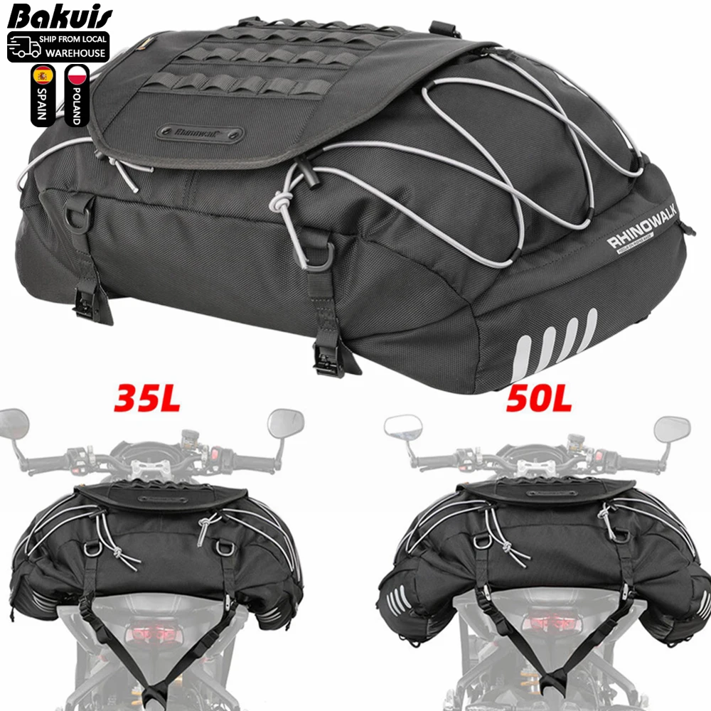 Motorcycle Bag Waterproof 35L-50L Motor Tail Back Seat Bag Expandable Large Capacity Cargo Bag Outdoor Travel Luggage