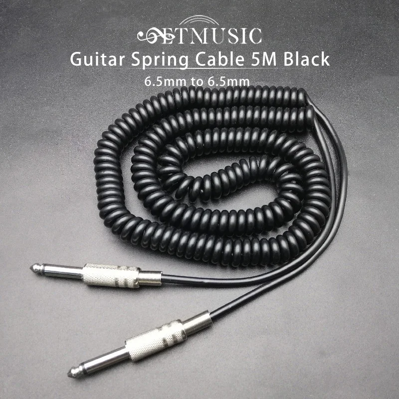 5M Guitar Spring Cable Guitar 6.5mm to 6.5mm Male to Male Mono Spring Audio Cable Black