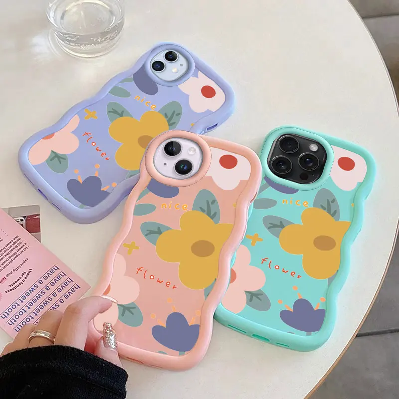 Cartoon Flower Macalong Phone Case for iPhone XR 11 12 13 14 15 16 PRO MAX PLUS Soft Coque Wavy edged Shockproof Cover