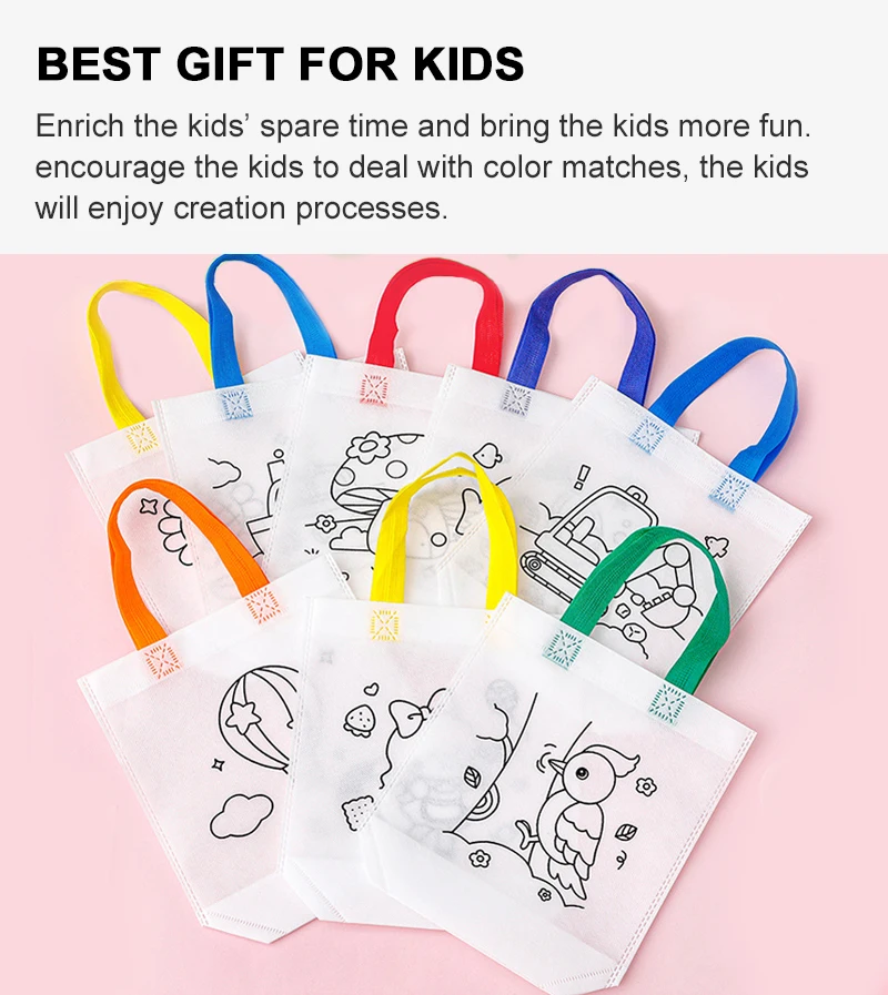 DIY-Mal-Geschenktüten mit Malstiften, Party-Geschenktüten für Kinder, Spielzeug-Aufbewahrungstasche, Öko-Einkaufstaschen aus Vliesstoff – Detail 1
