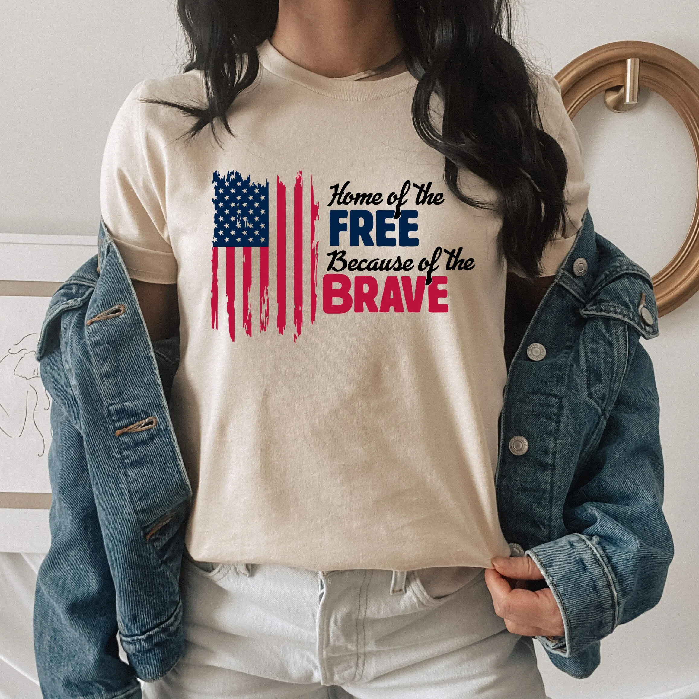 Home of the Free because Brave Shirt Veterans Day Memorial American Flag