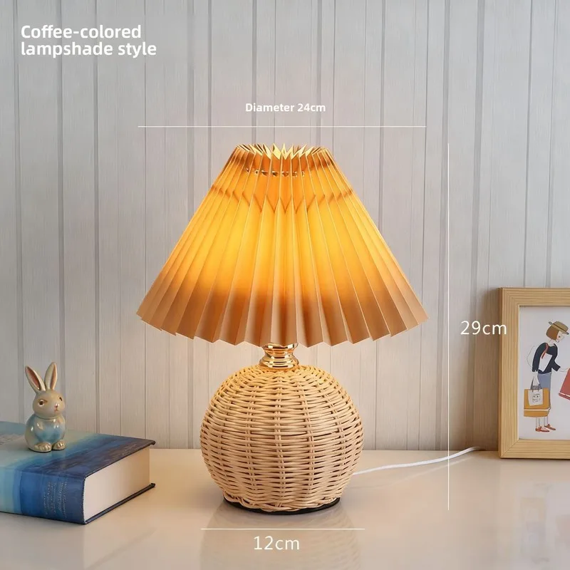 Beaded Shade Folded Wooden Lampshade Bedside Table Lamp Bedroom Creative Atmosphere Lamp Umbrella LED Night Light view 4
