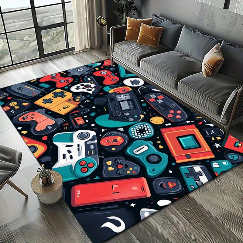 سجادة منطقة وحدة التحكم في الألعاب النابضة بالحياة - سجادة بوليستر ناعمة غير قابلة للانزلاق مع تصميم ألعاب قديم لغرفة النوم أو غرفة المعيشة