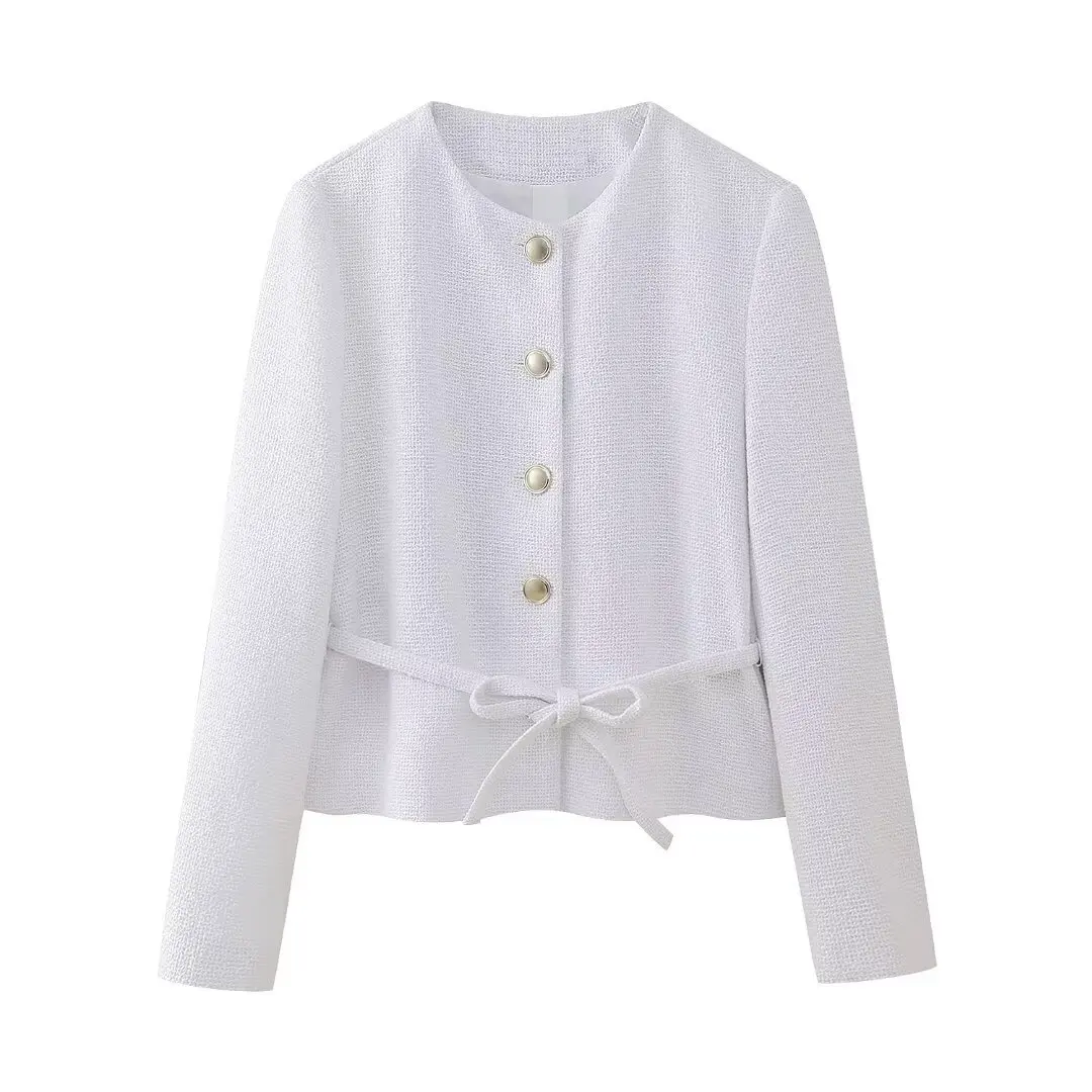 Women's Lace Up Textured Long Sleeved Casual Suit Jacket