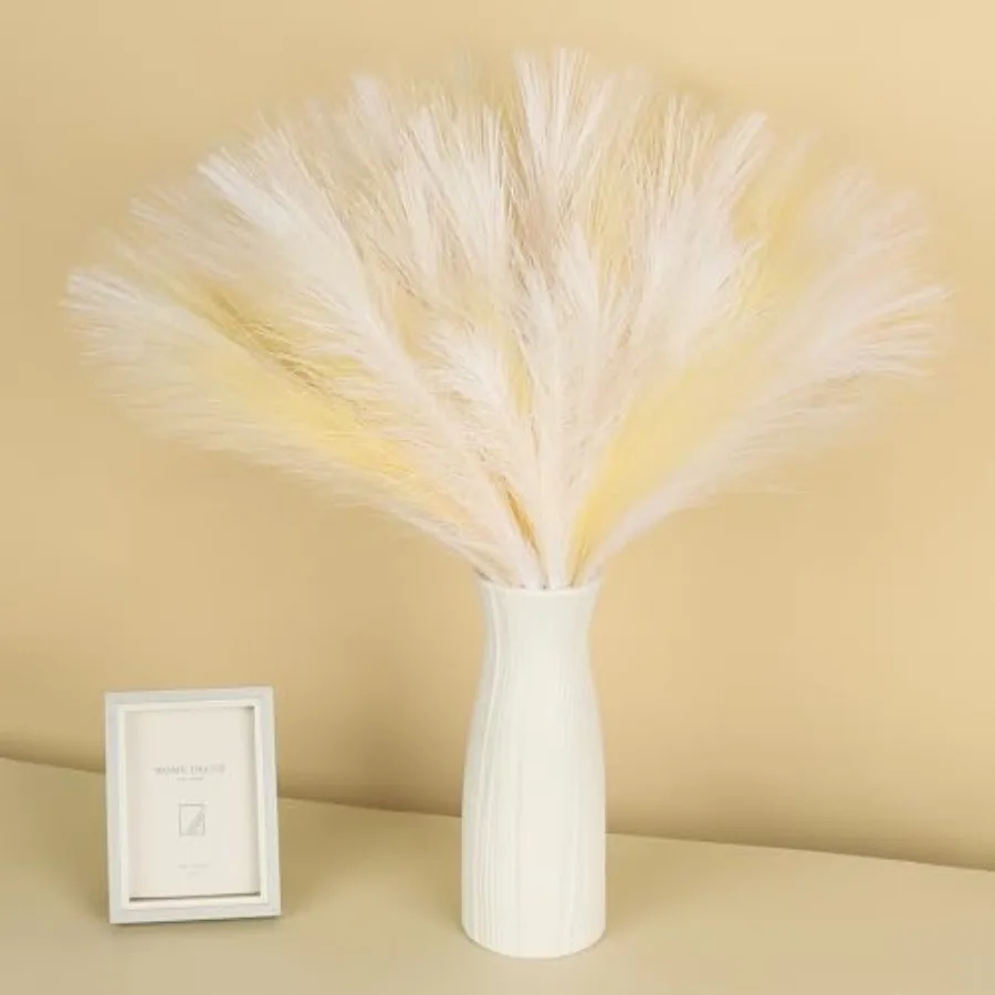 Pampas Grass Decor"Fluffy Faux Short White Yellow Pampas Grass Artificial Small Pompas Grass Flower Vase Filler for Home Weddg