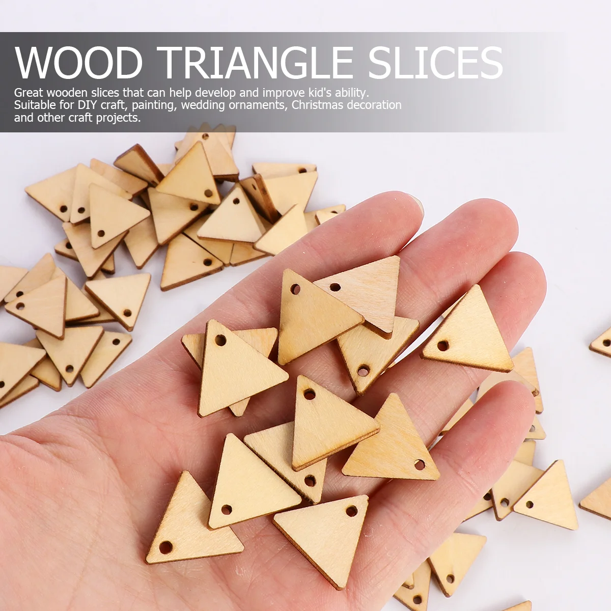 60 Pcs Perforated Triangular Wood Chips Board Home Ornament Unfinished Cutouts Ornaments Decor Wooden Pendant Pieces