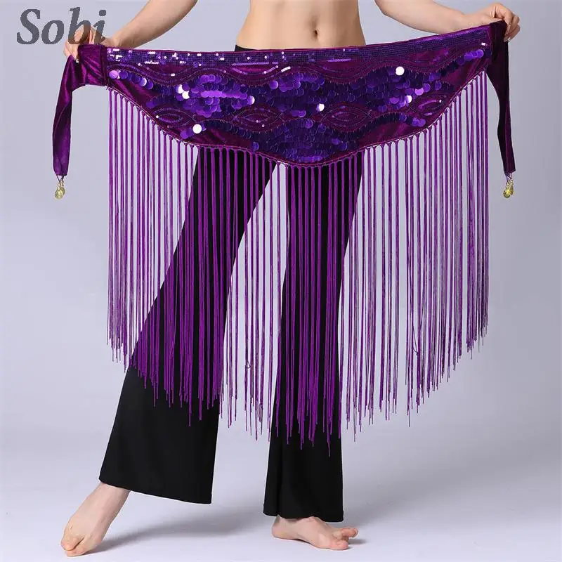 Fringe Belly Dance Wrap Belt for Women Tribal Belly Dance Sequin Tassel Hip Scarf Triangle Waist Chain Skirt Belly Dance Clothes