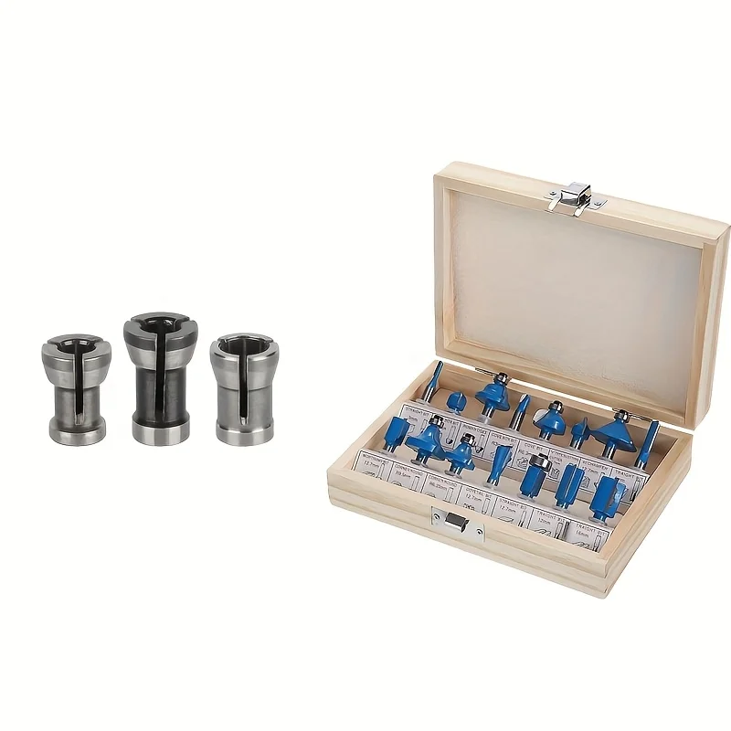 

Professional 15pcs 1/4" Router Bit Set with 3pcs Adapters - Carbide Wood Trimming Tools