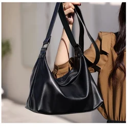 New Genuine Leather Women's Crossbody Handbag Lightweight Large Capacity Soft Minimalist Shoulder Bag for Spring