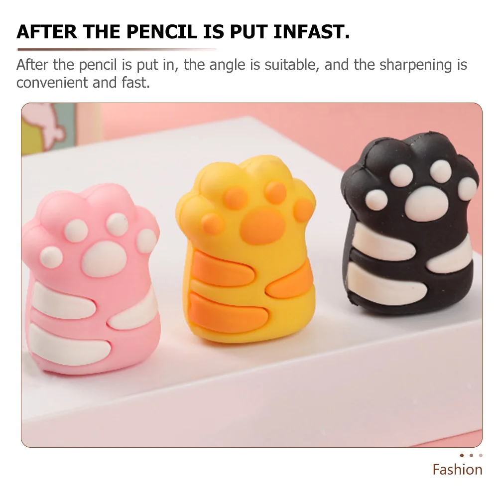 3 Pcs Cat Claw Pencil Sharpener Kids Single Hole Sharpeners Manual Knife Hand Cartoon Students