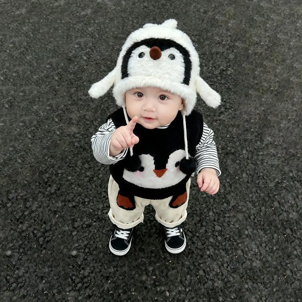 قبعة البطريق الكرتونية للأطفال للأولاد والبنات، قبعة شتوية دافئة مقاومة للرياح من قطعة واحدة مع حماية للأذن للأطفال الرضع #3