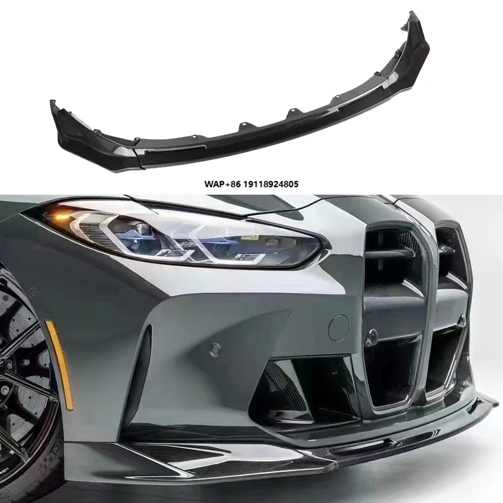 

For B-MW M3 M4 G80 G82 2021-2024 V Style Genuine Dry Carbon Fiber Front Lip Front Bumper Shovel Automotive Spoiler Body Kit