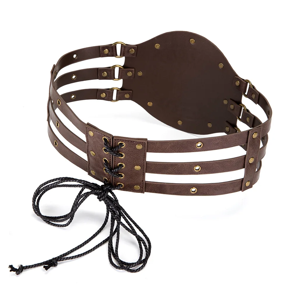 Medieval wide corset belt, Viking pirate knight costume, pu leather accessory for men, waist belt, larp warrior view 6