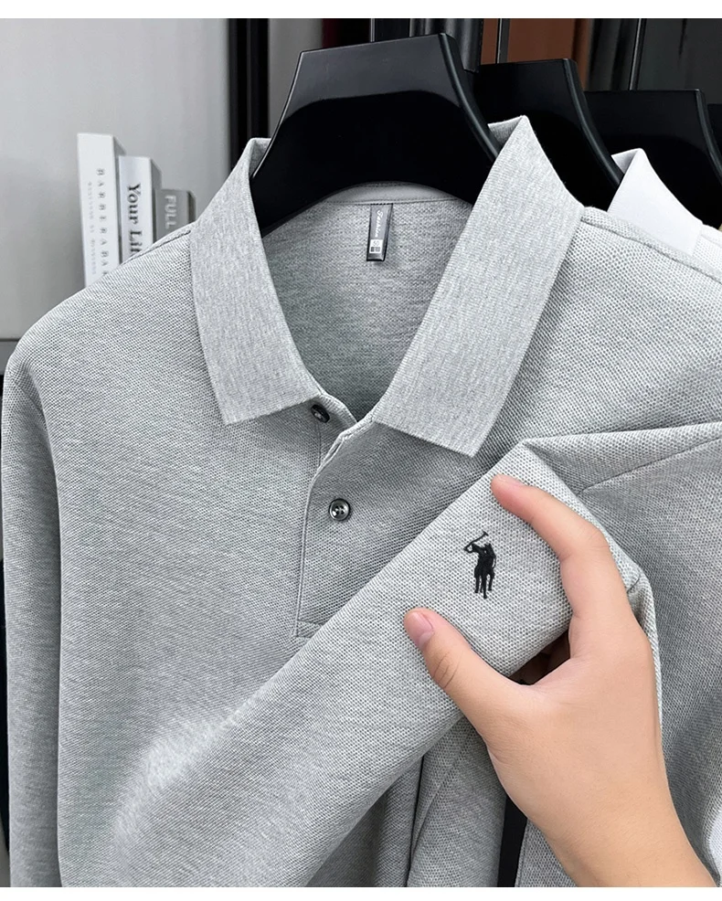 

100% Cotton Spring and Autumn Men's Fashion Sports Brand Pony Embroidery Long Sleeve Polo Shirt Business Casual T-shirt