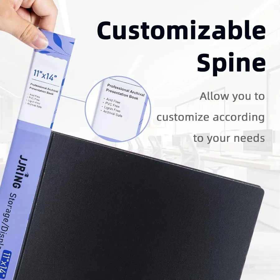 JJRING 11x14 Map Portofolio Seni dengan Kantong Plastik 24-Kantong Binder Portofolio Menampilkan 48 Halaman Buku Presentasi dengan Bl