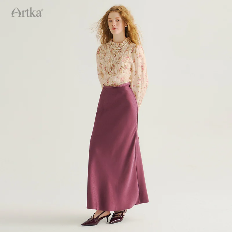 ARTKA 2024 Early Autumn New Women Skirt Fashion Elegant Long Satin Skirt High Waist Slim Fishtail Skirts With Belt QA92542Q