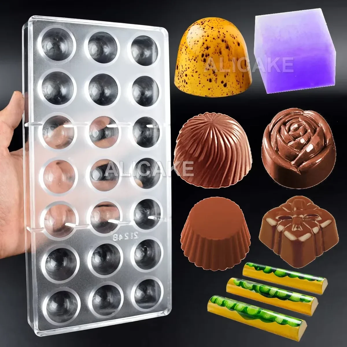 1Pcs Chocolate Molds Polycarbonate Candy Flowers Cube Oval Shape Confectionery Pans Trays Acrylic Baking Utensils Pastry Mould