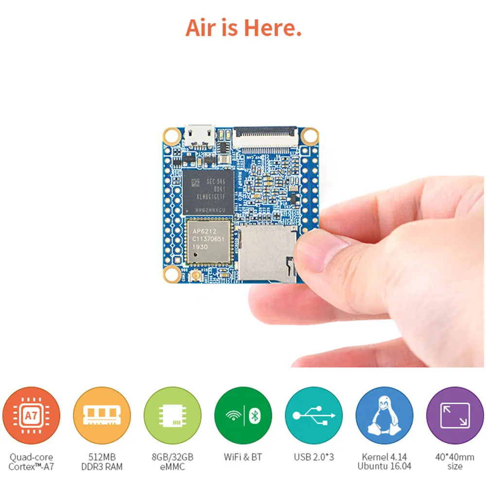 NanoPi NEO Air 512MB RAM WIFI&Bluetooth,8GB/32GB eMMC Allwinner H3 Quad-core Cortex-A7