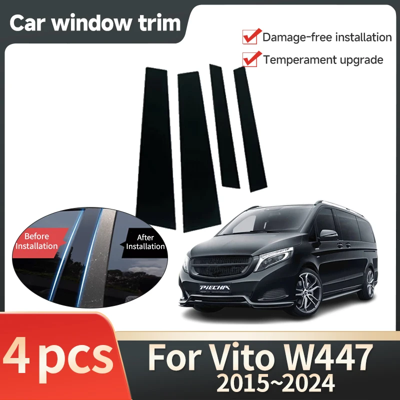 Car Window Trim Cover for Mercedes-Benz Vito W447 V-Class Marco Polo Metris EQV Valente 2015~2024 Door Sticker Decal Accessories