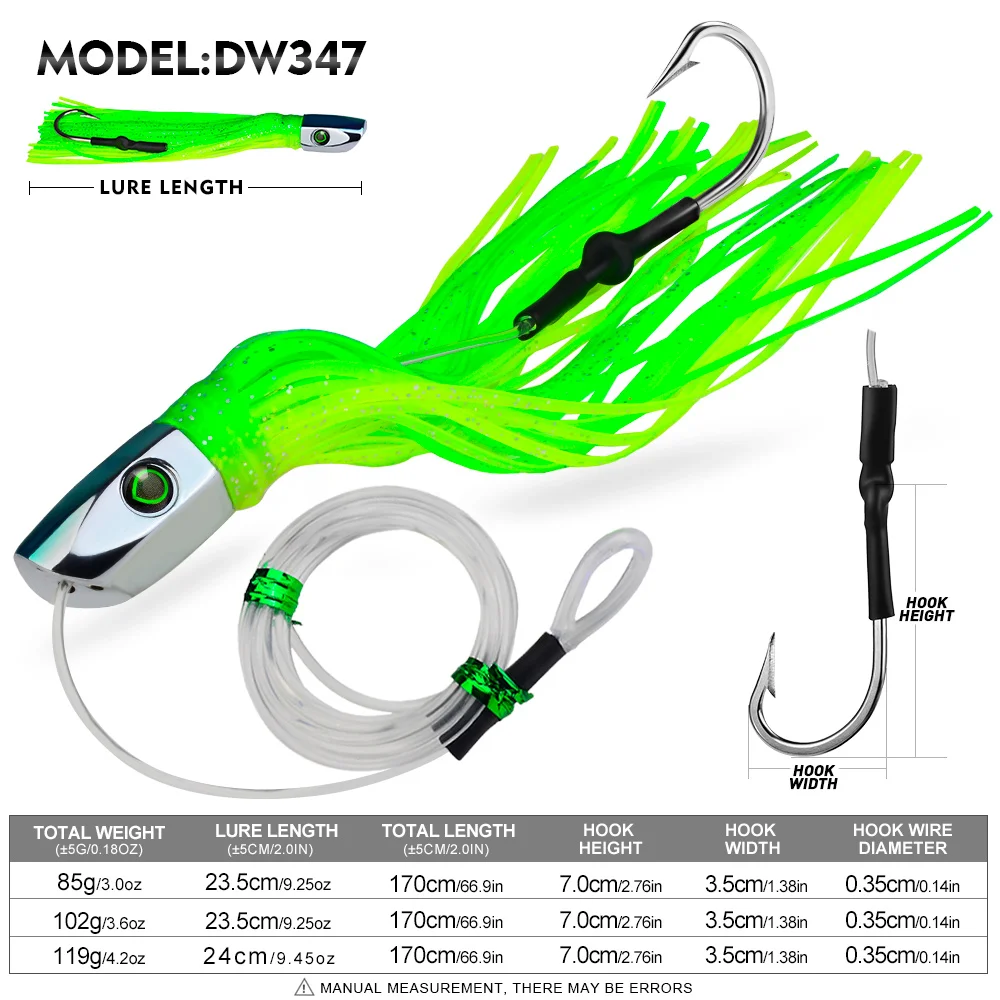 PROBEROS 1pc 85g102g 119g Resin Head Octopus Soft Skirt Lure Deep Sea Boat Fishing Big Trolling Bait for Tuna Wahoo Fast Sinking