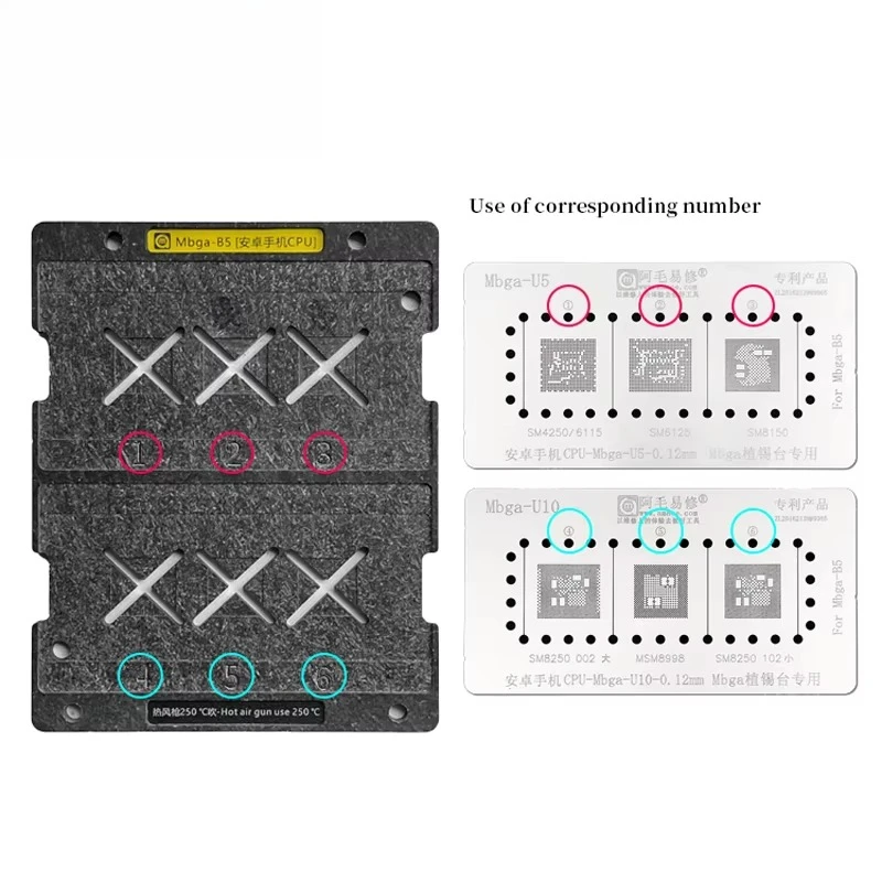 MBGA-B5 BGA Reballing Set Phone CPU Planting Tin Platform Glue Removal Positioning Board Heat Template Steel Mesh