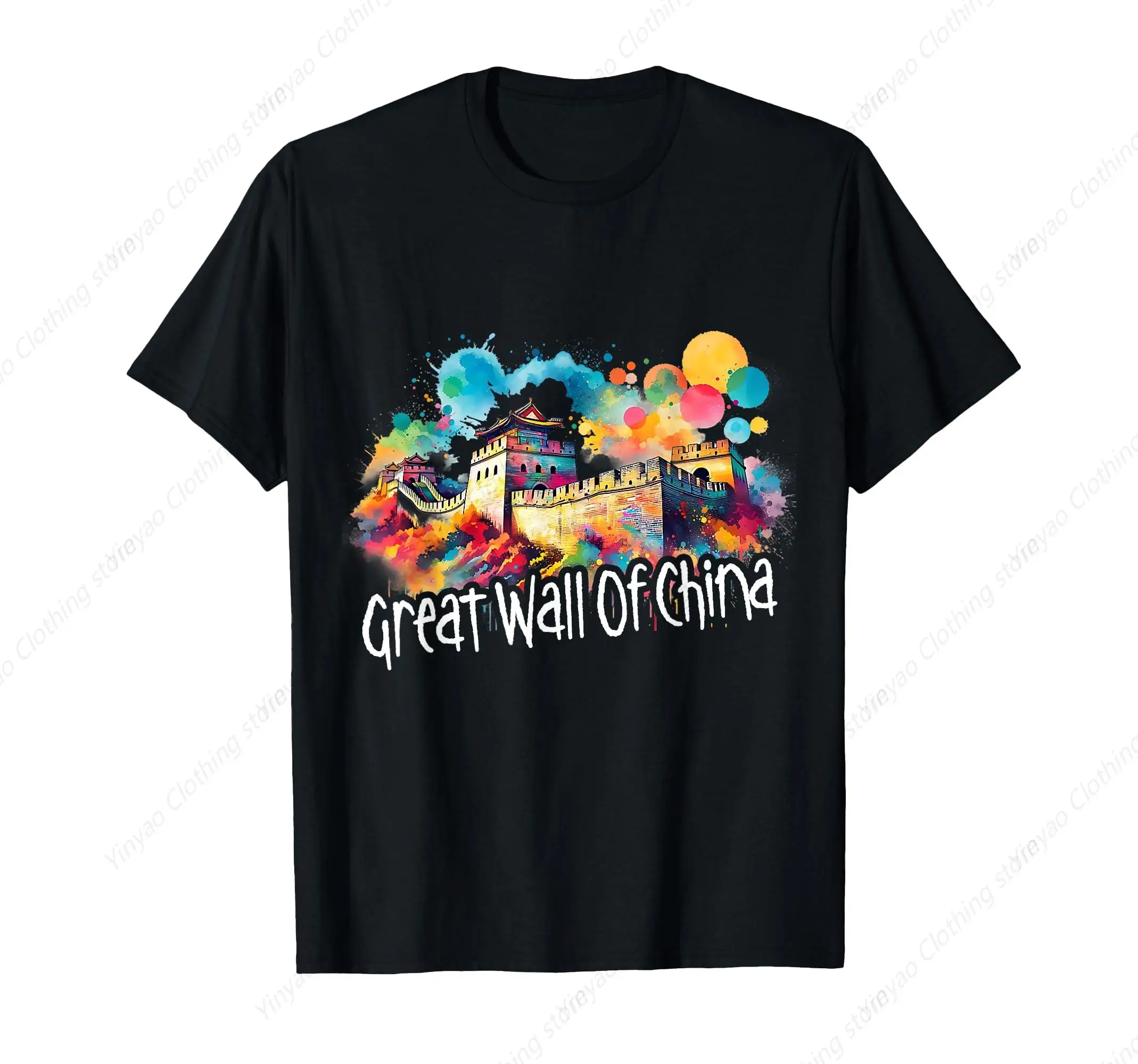 

Great Wall China Famous Architecture Printed Shirt Tourism Art Chinese Souvenir T-Shirt Pure Cotton Casual Top